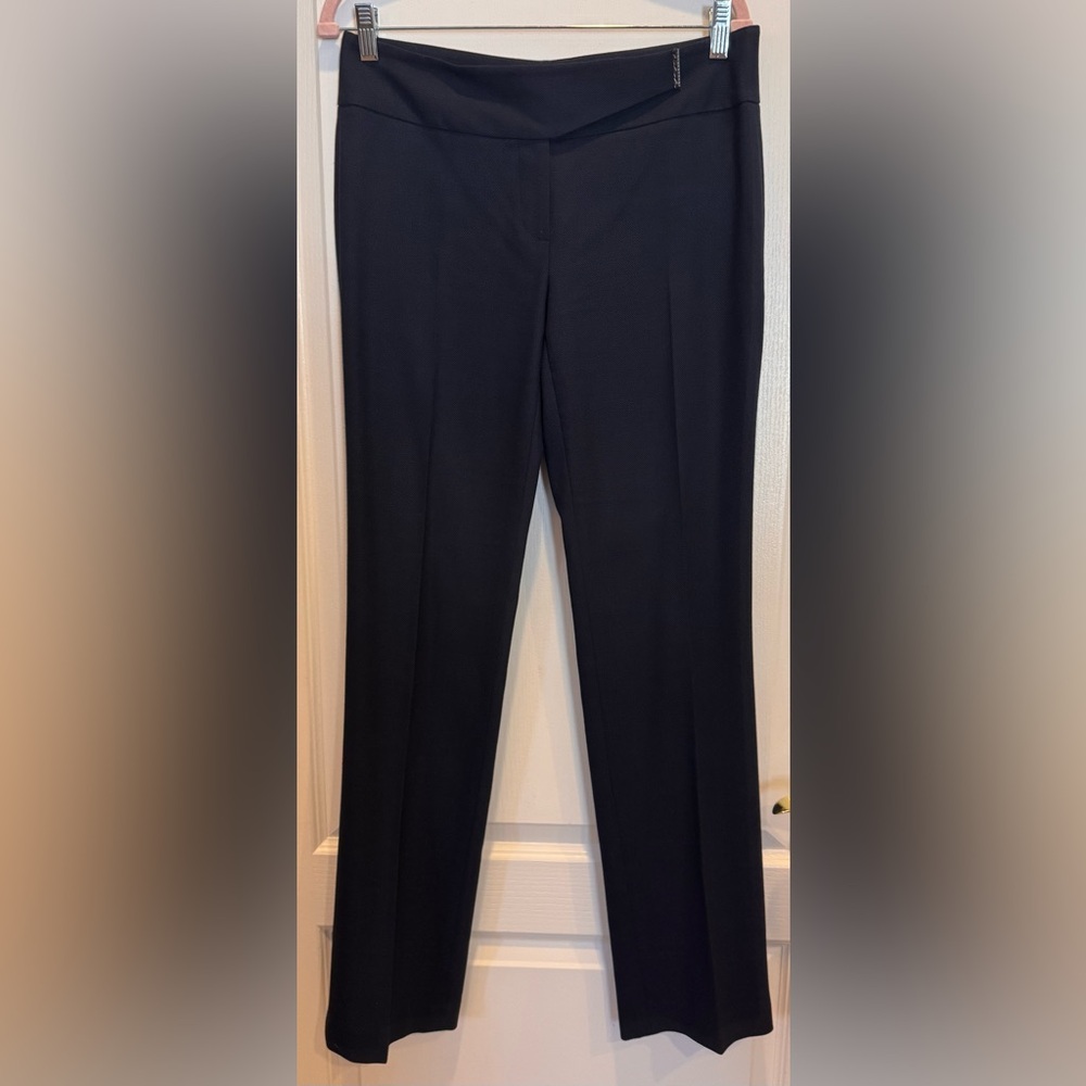 ELIE TAHARI Wool Blend Straight Leg Trouser Pants Belted Size 6 Dark Navy Blue